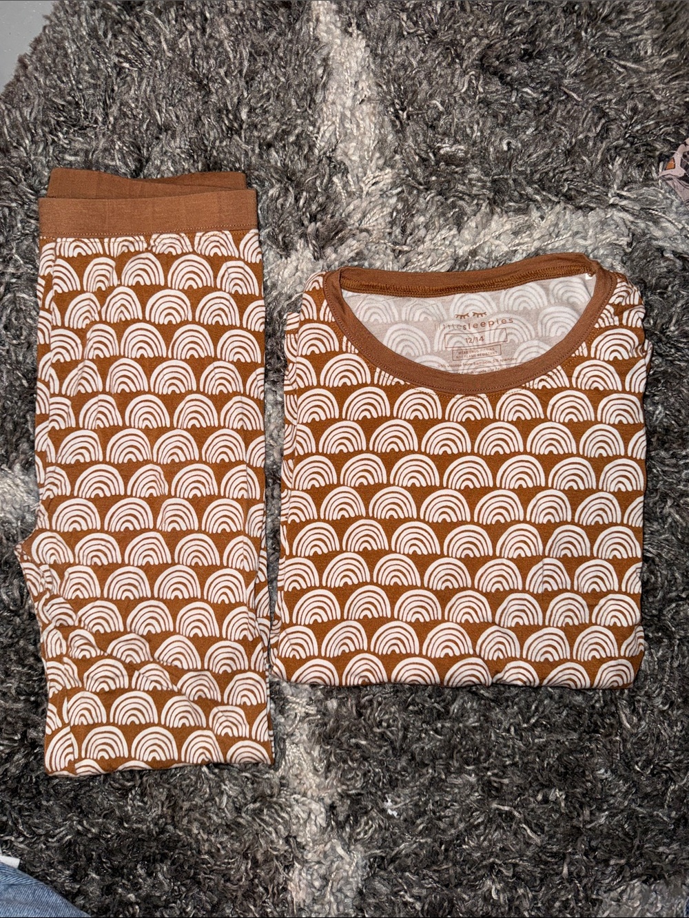 Little Sleepies Brown and White Rainbow Pajama Set Unisex 12/14